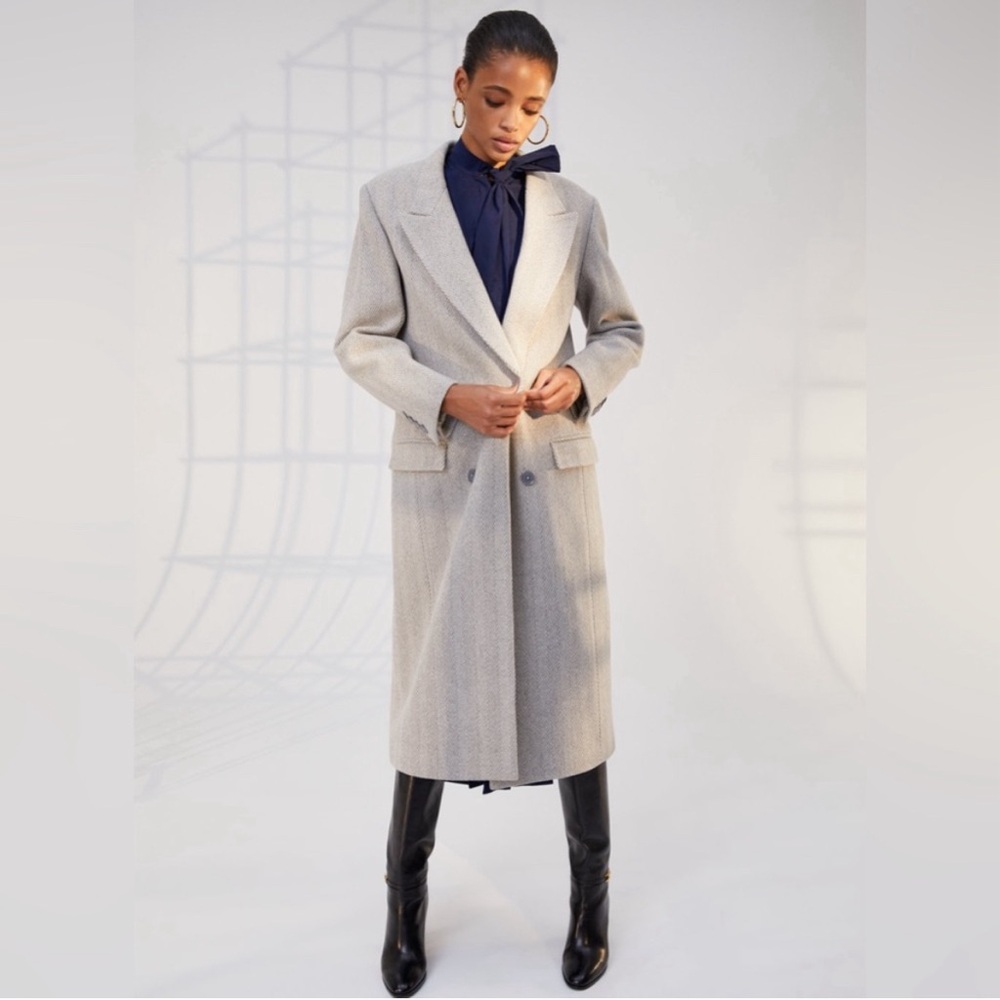 Aritzia Babaton 1-01 HYDE Coat in White/Grey Herringbone Size XS